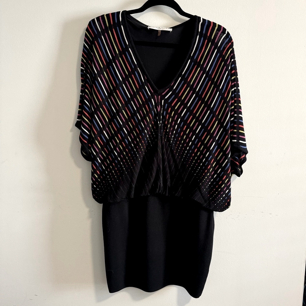 Trina Turk Black and multicolored Asymmetrical Ruffled Sheath Dress Size Small